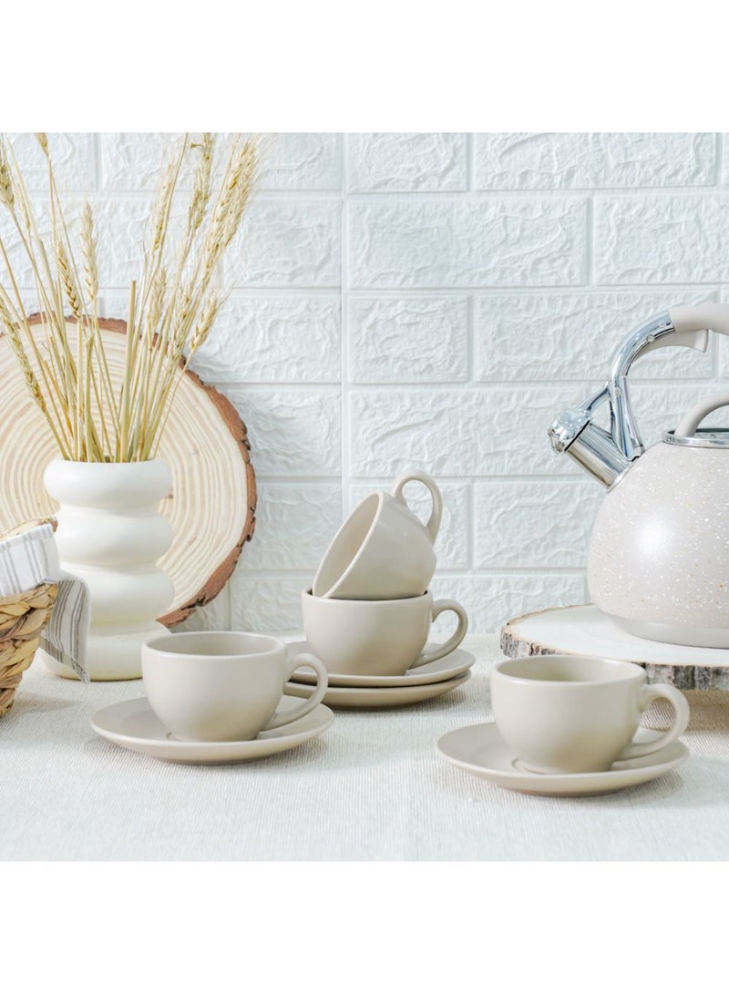 DANUBE HOME Apollo 8-Piece Stoneware Coffee Cup and Saucer Set – Elegant Tea Cups with Matching Saucers, Dishwasher & Microwave Safe, Perfect for Home, Office, or Gifting 250ml  - Image 4