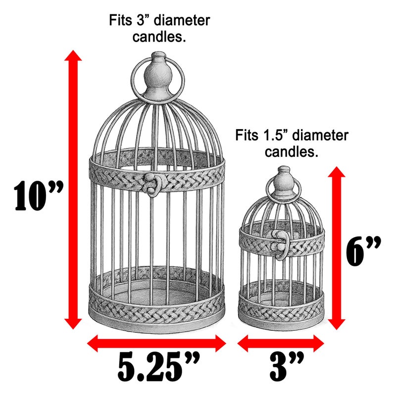 Vela Lanterns Bird Cage Decor Candle Holder Lantern Decorative Wedding Table Centerpiece Decorations, 10" and 6" Tall, White, Set of 2 - Image 3
