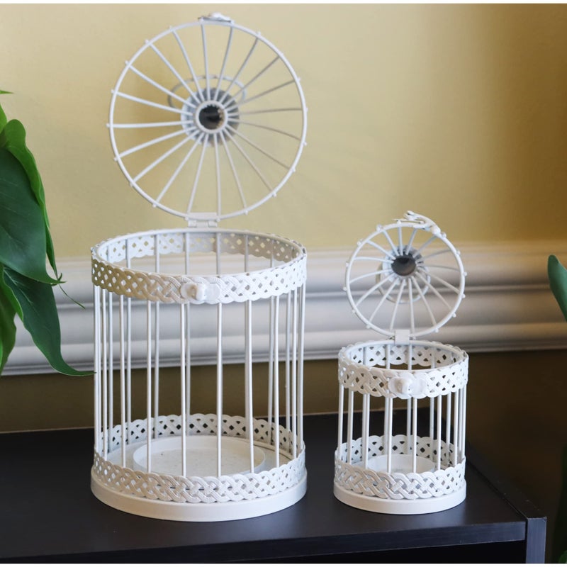 Vela Lanterns Bird Cage Decor Candle Holder Lantern Decorative Wedding Table Centerpiece Decorations, 10" and 6" Tall, White, Set of 2 - Image 4