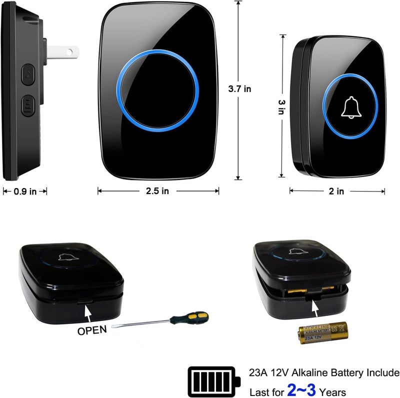 Wireless Doorbell Waterproof Kit Distinguish Front and Rear Doors over 1000 feet Range and 60 Chime 5 Levels Volume and LED Flash for Home Office Classroom - Image 2