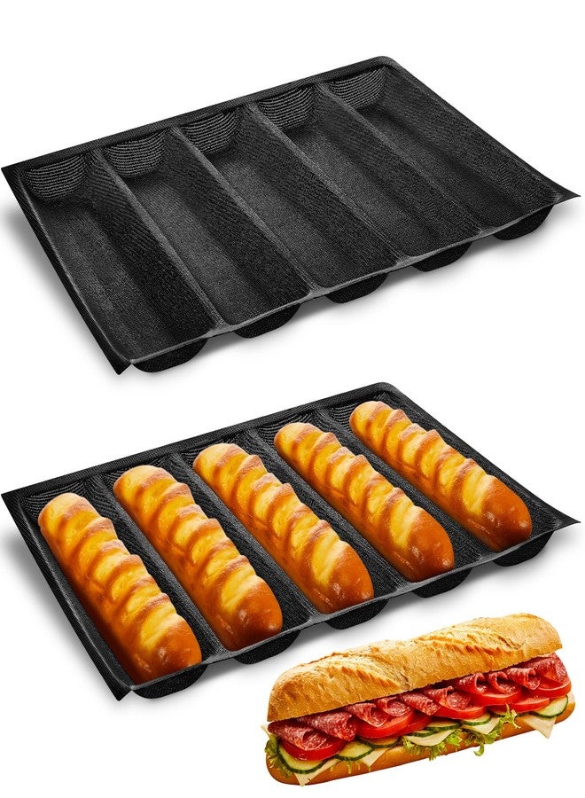 Maxcheck 2 Pcs Silicone Bread Pan Baguette Pan Sandwich Mold 5 Slots French Bread Baking Pan for Home Baking - Image 1