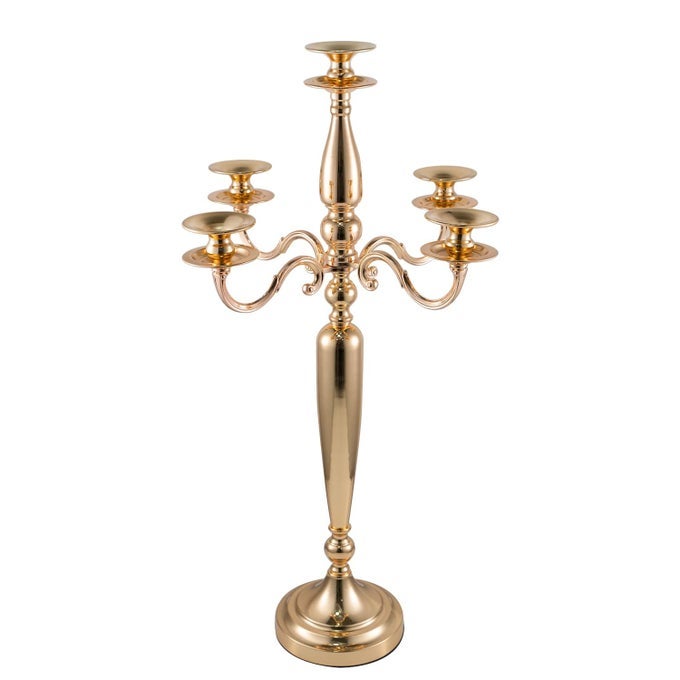 5 ARM CANDELABRA CANDLE HOLDER GOLD CANDLESTICK HOLDER FOR WEDDING TABLE CENTERPIECES HALLOWEEN CHRISTMAS DECORATIVE CANDELABRA CANDLESTICK 28 INCH TALL