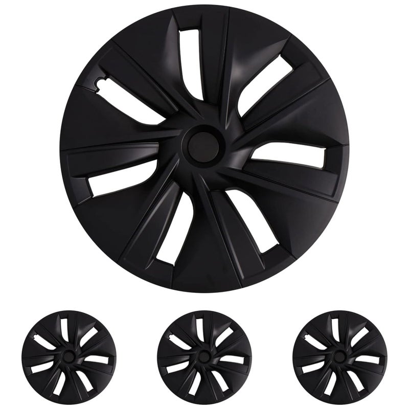 KAVANIC Wheel Covers fits for Tesla Model Y 19 Inch Matte Black Wheel Covers Support Logo Range Improvement 4 PCS OEM Style for 20202023 Model Y Hubcaps Replacement