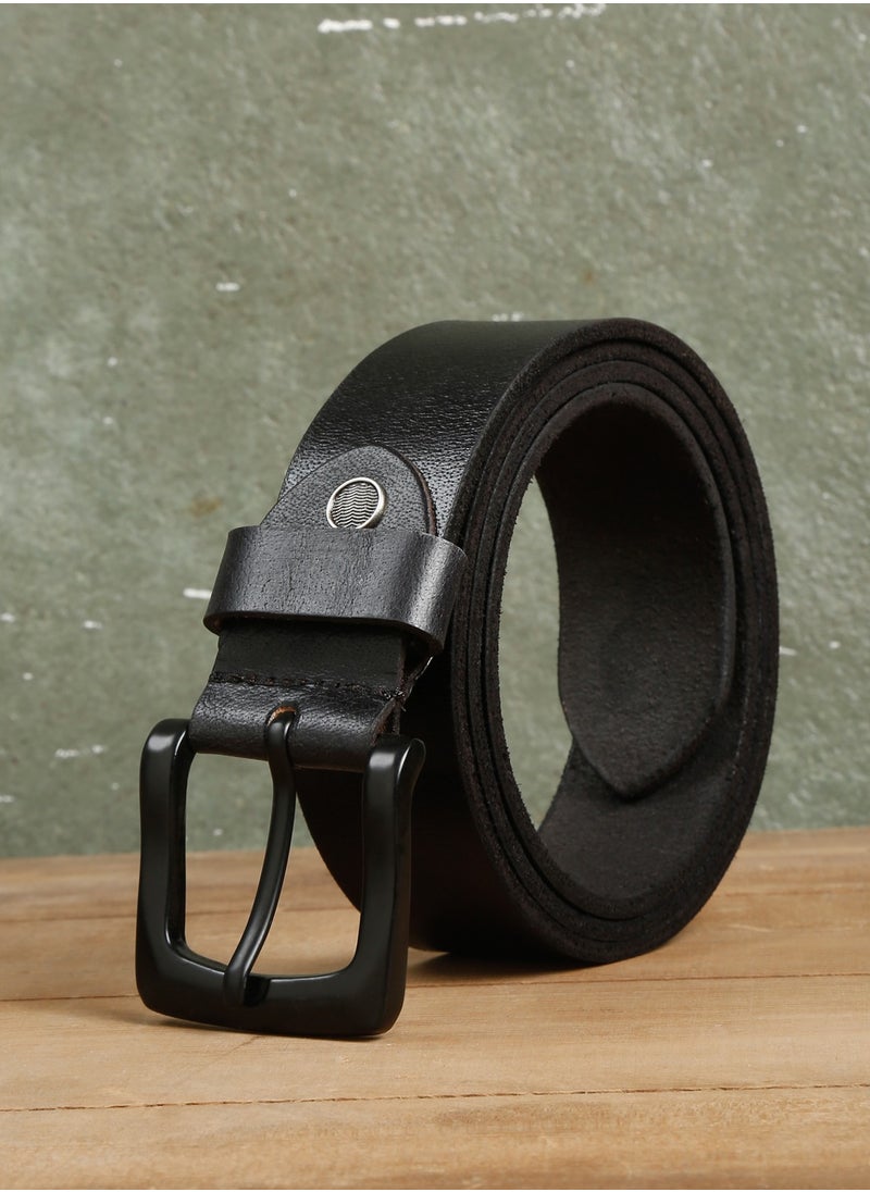 TEAKWOOD Real Genuine Leather Black Casual Belt for Men  - Image 1