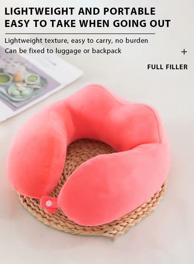 Travel Neck Pillow,Adjustable Travel Pillow Soft U Shaped Headrest Neck Support Pillows for Airplanes Sleeping Office Trains Cars Camping Pink - Image 3