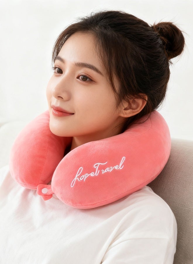 Travel Neck Pillow,Adjustable Travel Pillow Soft U Shaped Headrest Neck Support Pillows for Airplanes Sleeping Office Trains Cars Camping Pink - Image 1