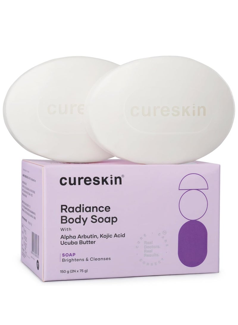 Cureskin Radiance Body Soap | For Pigmentation & Sun Damage with Alpha Arbutin, Kojic Acid and Ucuba Butter | Soap Tan Removal, 75 g (Pack of 2) - Image 1