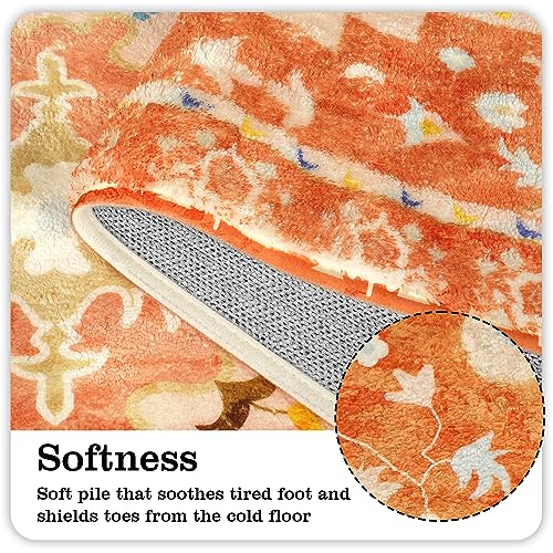 Uphome Boho Tribal Orange Cute Floral Non-Slip Machine Washable Soft Oriental Bath Mats for Sink Shower Doormat Tub, 20x31 inch - Image 2
