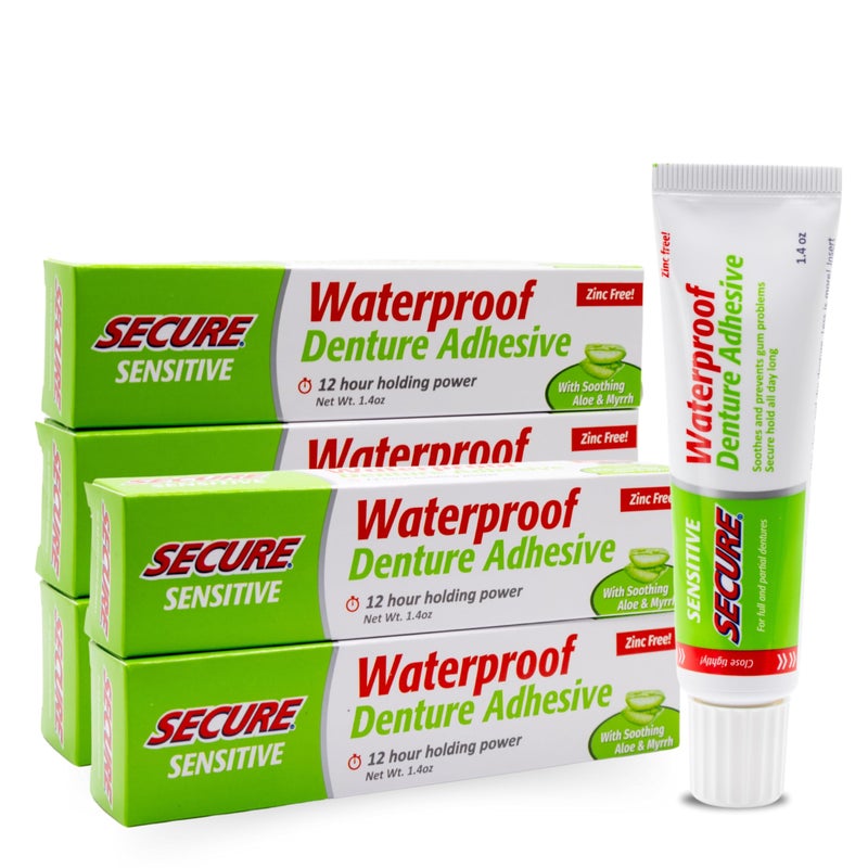 Secure Sensitive Denture Adhesive with Aloe Vera & Myrrh â€“ 12-Hour Max Hold â€“ Patented Waterproof Seal â€“ for All Denture Types â€“ Food Grade Ingredients â€“ 1.4 oz - Image 1