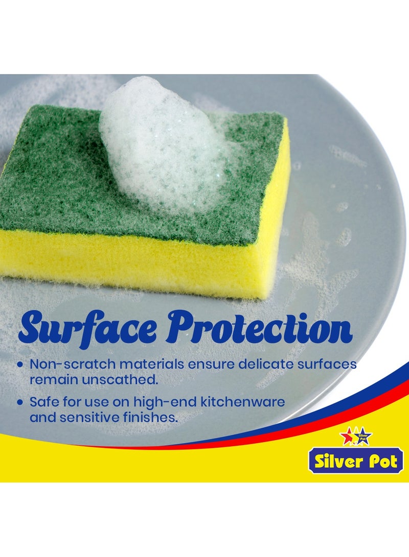 Silver Pot Kitchen Sponge & Scourer – Pack of 10, 12cm Dual-Purpose Cleaning Sponge for Pots, Pans, Kitchen Utensils, and Delicate Surfaces  - Image 5
