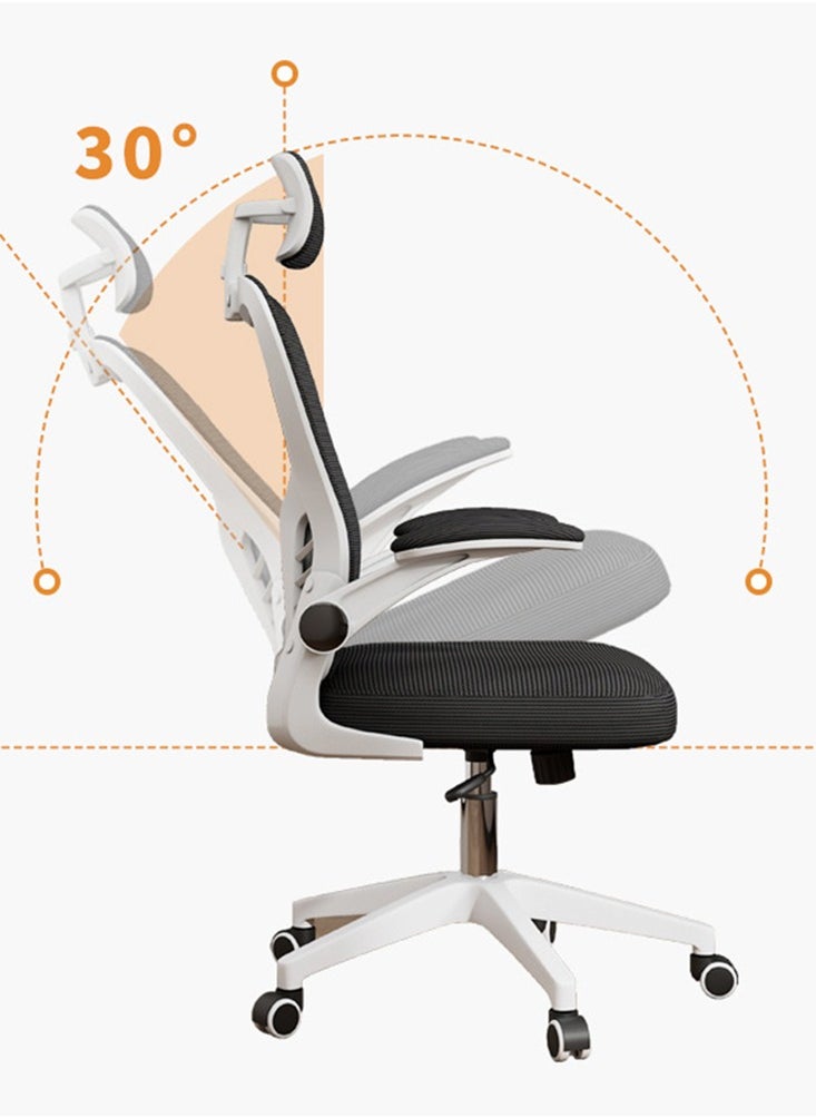 CityRiya-Long - Ergonomic Home Office Chair Computer Chair Gaming Chair with Ergonomic Armrests and Mesh Back with Wheels Mid Back Task Chair with Lumbar Support, White - Image 1