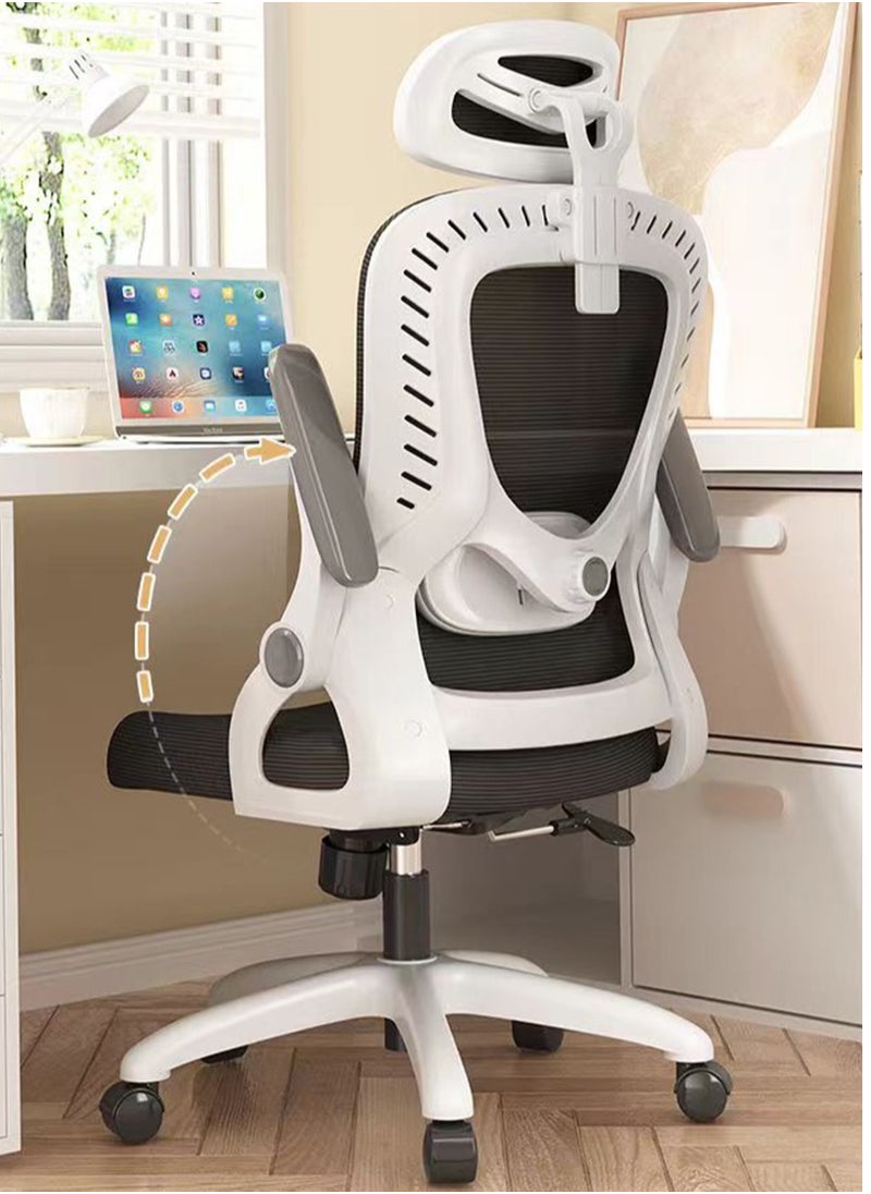 CityRiya-Long - Ergonomic Home Office Chair Computer Chair Gaming Chair with Ergonomic Armrests and Mesh Back with Wheels Mid Back Task Chair with Lumbar Support, White - Image 1