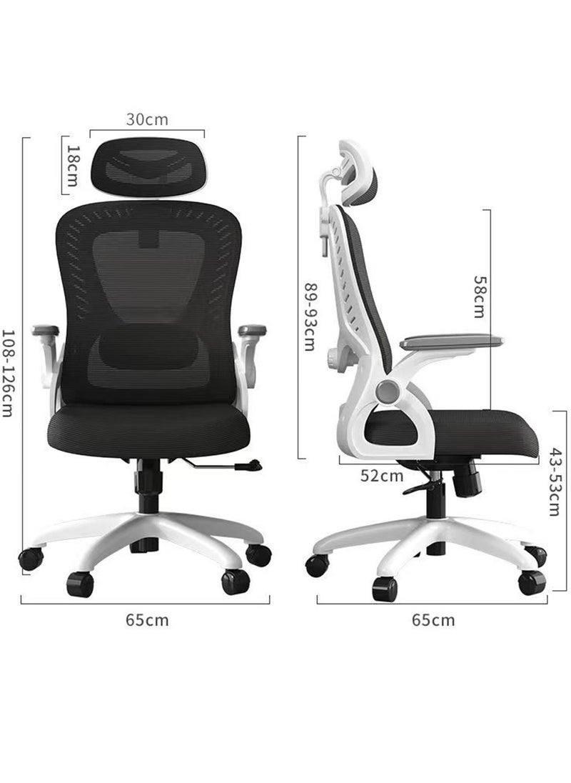 CityRiya-Long - Ergonomic Home Office Chair Computer Chair Gaming Chair with Ergonomic Armrests and Mesh Back with Wheels Mid Back Task Chair with Lumbar Support, White - Image 1