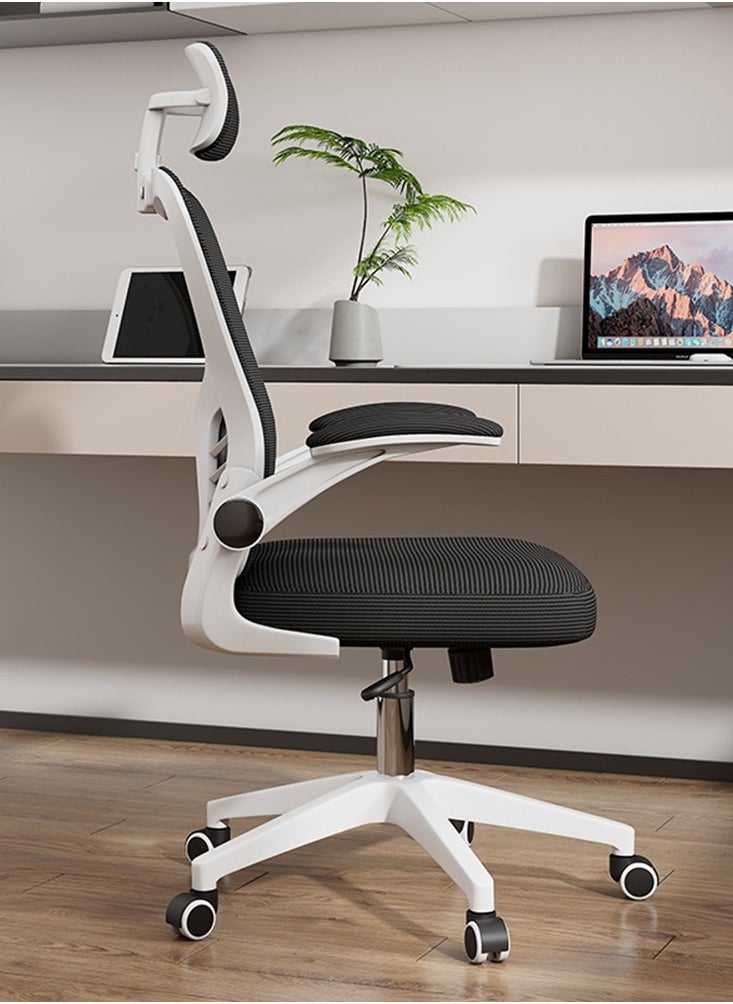 CityRiya-Long - Ergonomic Home Office Chair Computer Chair Gaming Chair with Ergonomic Armrests and Mesh Back with Wheels Mid Back Task Chair with Lumbar Support, White - Image 1