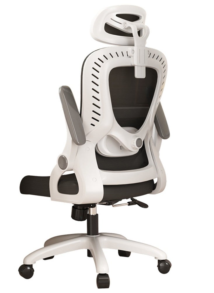 CityRiya-Long - Ergonomic Home Office Chair Computer Chair Gaming Chair with Ergonomic Armrests and Mesh Back with Wheels Mid Back Task Chair with Lumbar Support, White - Image 1