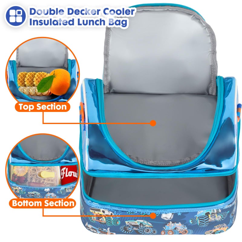 YOYTOO Kids Double Decker Cooler Insulated Lunch Bag, Back to School Large Meal Tote for Boys, Girls, Men, Women, with Adjustable Strap, Racing - Image 2