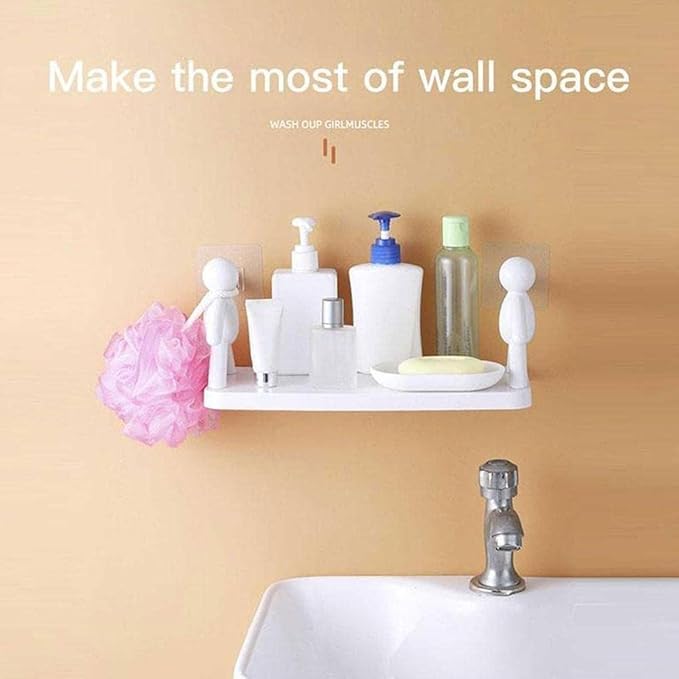 Star Fashion Wall Hanging Bathroom Storage Human Hook Rack Floating Wall Ledge Shelf Simple WallMounted Bookshelf Home Office Shelves (Plastic, Glossy,White) (1) - Image 3