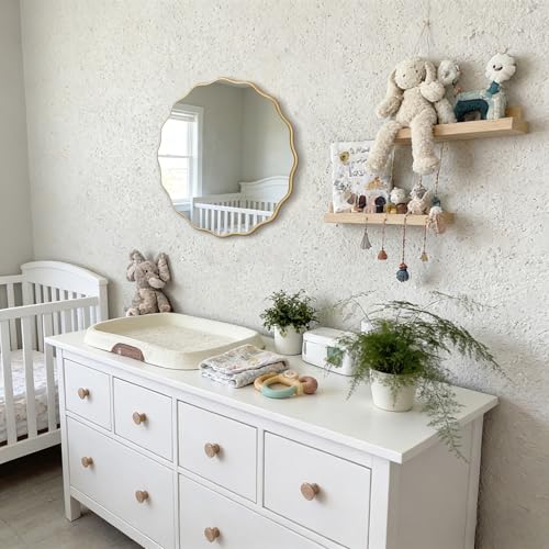 Meolyx 26" Wavy Mirror Scalloped Farmhous Modern Wood Farme Mirror Wall Decor for Bathroom Entryway Living Room Bedroom Hallway - Image 4