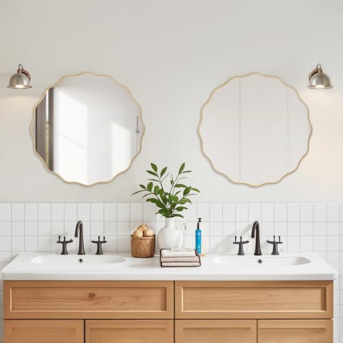 Meolyx 26" Wavy Mirror Scalloped Farmhous Modern Wood Farme Mirror Wall Decor for Bathroom Entryway Living Room Bedroom Hallway - Image 3