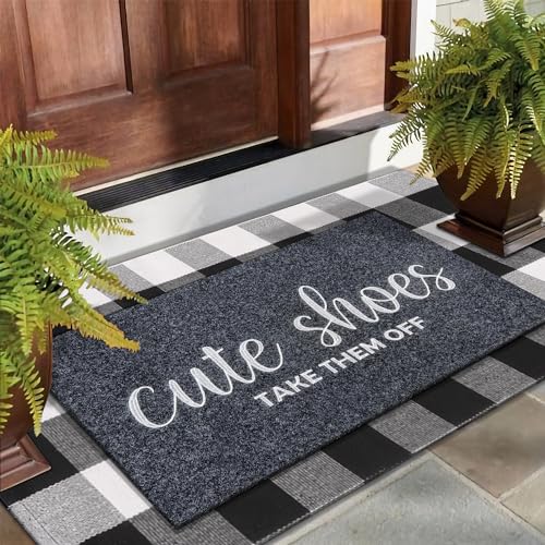 AOAOPQ Front Door Indoor Outdoor Entrance Doormat Grey Rubber Welcome Door Mat Cute Shoes Take Them Off Doormat Anti Slip Easy to Clean Corridor Patio Entry Mat - Image 4
