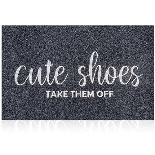 AOAOPQ Front Door Indoor Outdoor Entrance Doormat Grey Rubber Welcome Door Mat Cute Shoes Take Them Off Doormat Anti Slip Easy to Clean Corridor Patio Entry Mat - Image 1