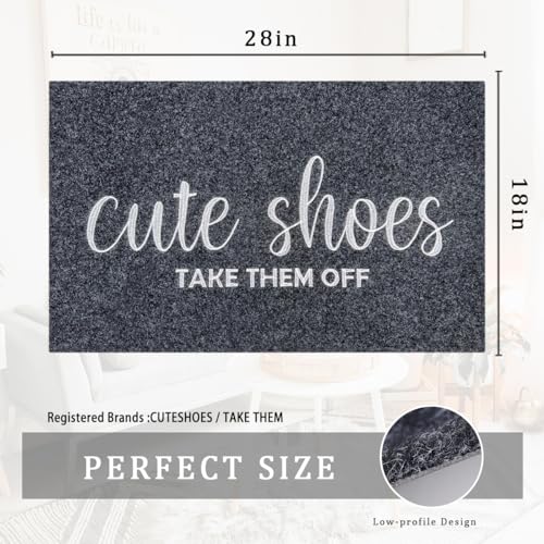 AOAOPQ Front Door Indoor Outdoor Entrance Doormat Grey Rubber Welcome Door Mat Cute Shoes Take Them Off Doormat Anti Slip Easy to Clean Corridor Patio Entry Mat - Image 2
