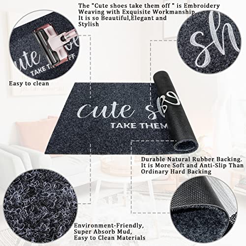 AOAOPQ Front Door Indoor Outdoor Entrance Doormat Grey Rubber Welcome Door Mat Cute Shoes Take Them Off Doormat Anti Slip Easy to Clean Corridor Patio Entry Mat - Image 3