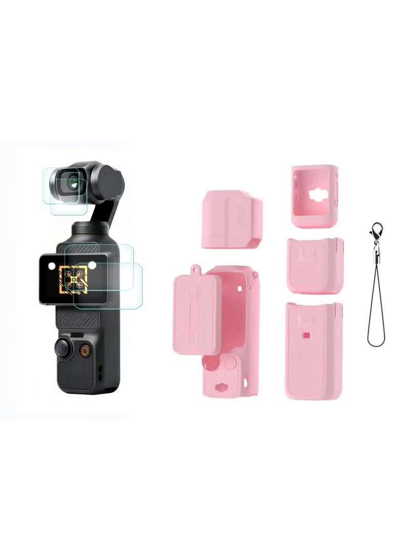 Accessory Kit for DJI OSMO Pocket 3: Silicone Protective Case, Tempered Glass Screen Protector & Lens Cover (Pink) - Image 1