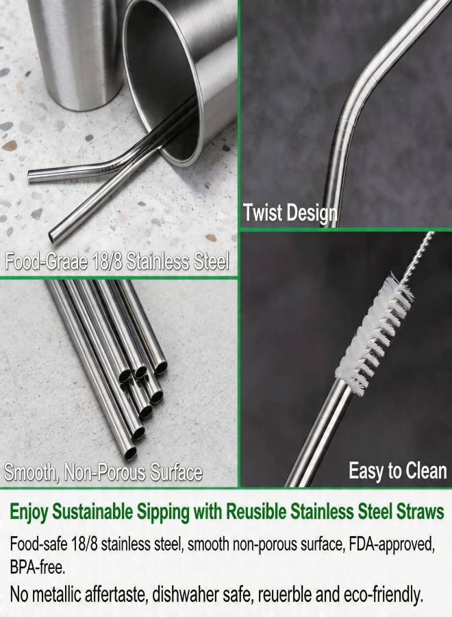 Vinaco Edelstahl Strohhalme Wiederverwendbar: 12 Stück BPA-frei Spülmaschinenfest - Metallstrohhalme 21.6 & 26.6 cm Gerade Gebogen 0.6 cm für 20-32 oz Tumbler inklusive Reinigungsbürste - Image 4
