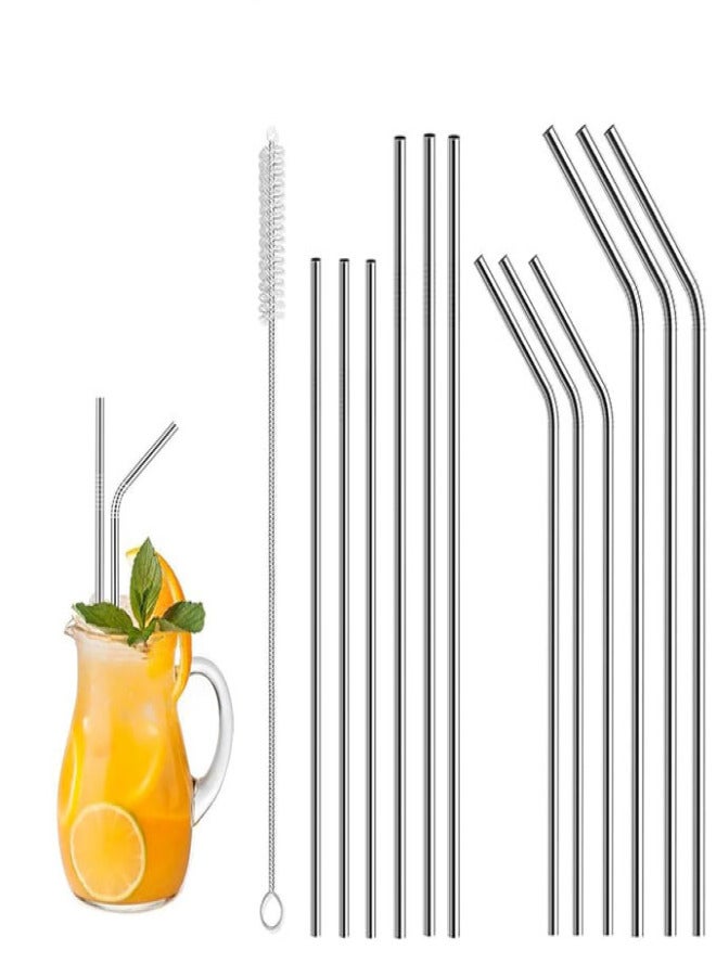 Vinaco Edelstahl Strohhalme Wiederverwendbar: 12 Stück BPA-frei Spülmaschinenfest - Metallstrohhalme 21.6 & 26.6 cm Gerade Gebogen 0.6 cm für 20-32 oz Tumbler inklusive Reinigungsbürste - Image 1