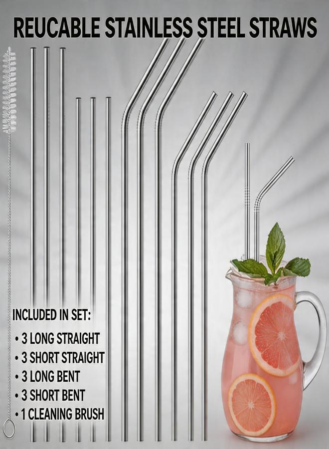 Vinaco Edelstahl Strohhalme Wiederverwendbar: 12 Stück BPA-frei Spülmaschinenfest - Metallstrohhalme 21.6 & 26.6 cm Gerade Gebogen 0.6 cm für 20-32 oz Tumbler inklusive Reinigungsbürste - Image 2