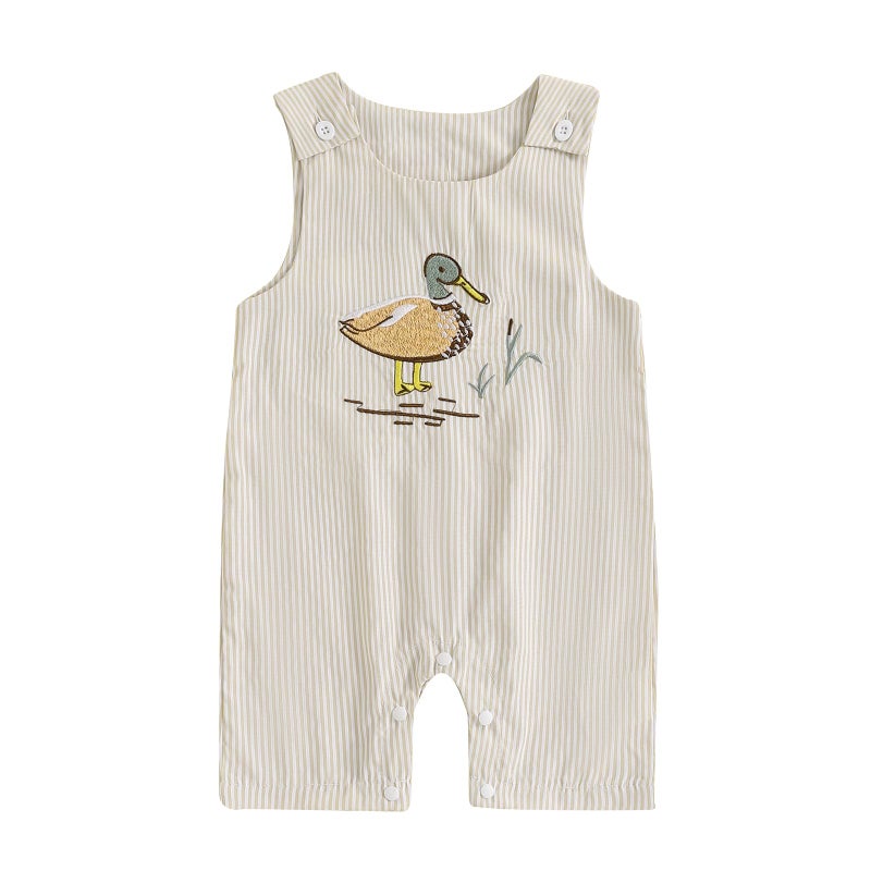 Amnnchya Newborn Baby Boy Girl Clothes Stripes Sleeveless Romper Infant Embroidery Bodysuit Cute Summer Spring Outfit (Apricot Duck Outfit, 3-6 Months) - Image 1