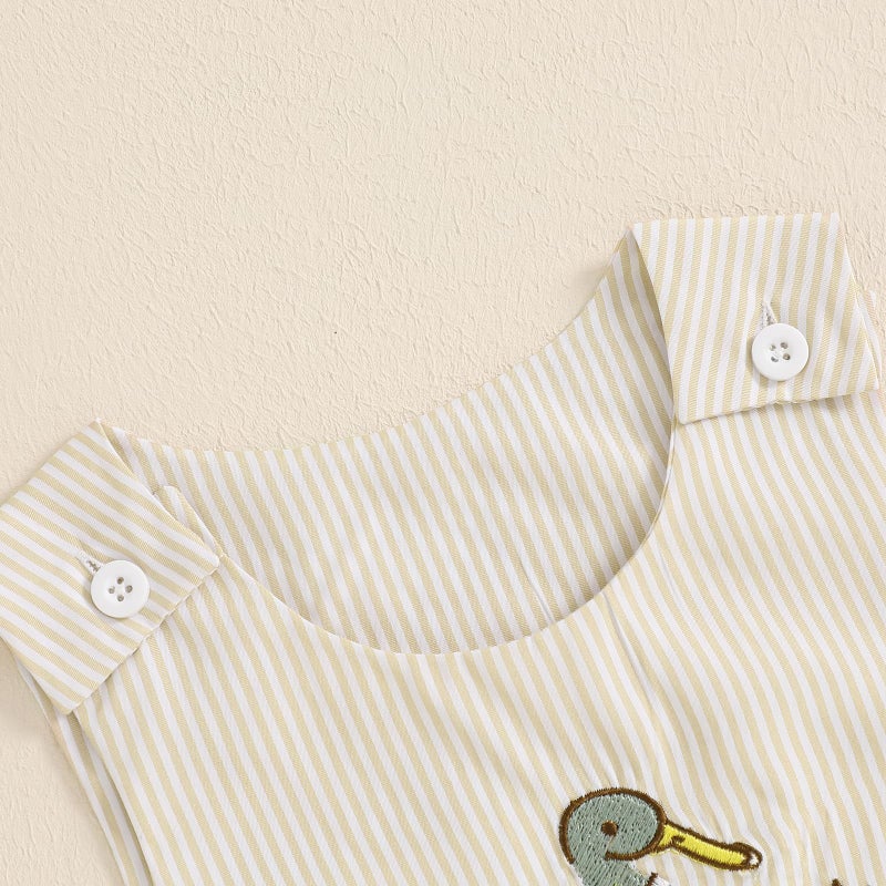 Amnnchya Newborn Baby Boy Girl Clothes Stripes Sleeveless Romper Infant Embroidery Bodysuit Cute Summer Spring Outfit (Apricot Duck Outfit, 3-6 Months) - Image 5
