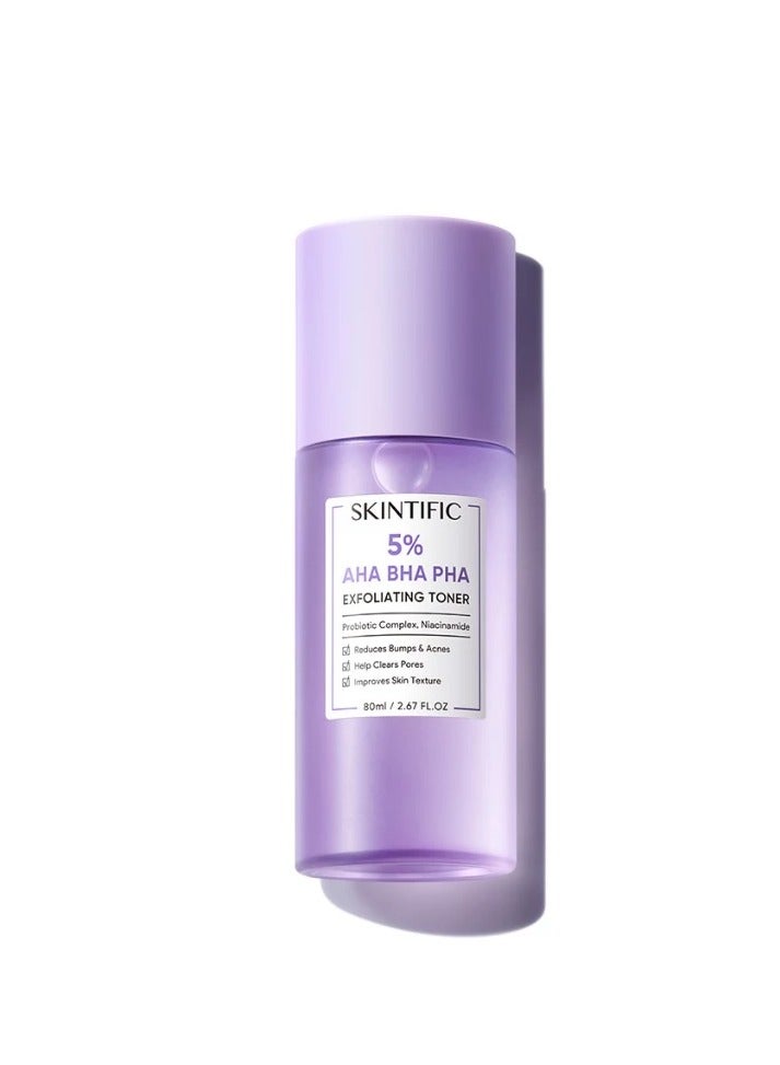 SKINTIFIC SKINTIFIC 5% Aha Bha Pha Exfoliating Toner Face Exfoliation Facial Glow Smooth Skin Niacinamide (80ml)  - Image 1
