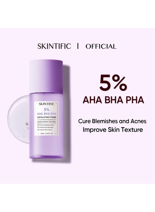 SKINTIFIC SKINTIFIC 5% Aha Bha Pha Exfoliating Toner Face Exfoliation Facial Glow Smooth Skin Niacinamide (80ml)  - Image 2