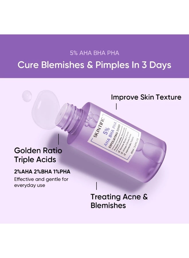 SKINTIFIC SKINTIFIC 5% Aha Bha Pha Exfoliating Toner Face Exfoliation Facial Glow Smooth Skin Niacinamide (80ml)  - Image 3