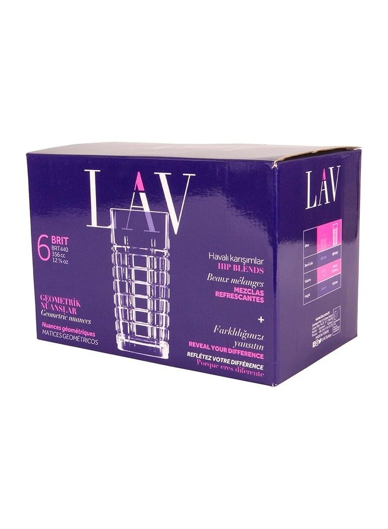 LAV 6 Pieces Brit Long Tumbler Set 356 Ml - Clear - Image 3
