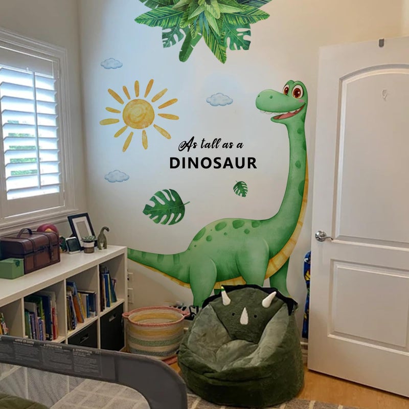Mirabuy Large Watercolor Dinosaur Wall Sticker, Boho Sun As Tall As A Dinosaur Palm Leaves Wall Decal for Nursary Kids Bedroom Playroom - Image 1