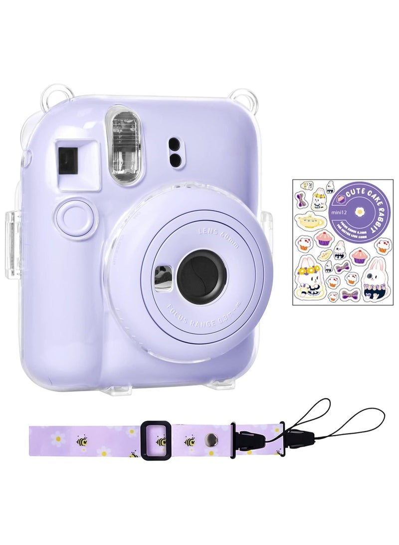 Clear Case Compatible With Fujifilm Instax Mini 12 Instant Camera Transparent Protective Case With Photo Storage Pocket Cute Sticker And Strap - Image 1