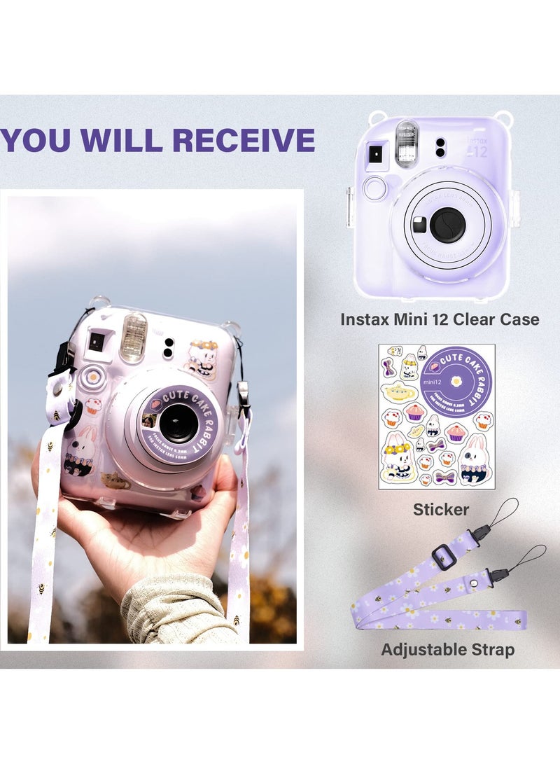 Clear Case Compatible With Fujifilm Instax Mini 12 Instant Camera Transparent Protective Case With Photo Storage Pocket Cute Sticker And Strap - Image 5