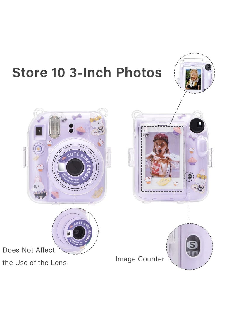 Clear Case Compatible With Fujifilm Instax Mini 12 Instant Camera Transparent Protective Case With Photo Storage Pocket Cute Sticker And Strap - Image 4