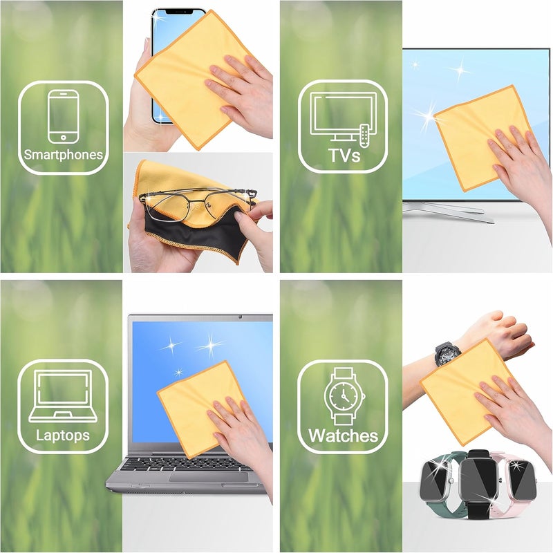 إيكو-فيوسد مناديل تنظيف من الألياف الدقيقة المدمجة بيئيًا مزدوجة الوجهين - حزمة من 5 - مقاس 6.6 × 6.2 بوصة - منديل من الألياف الدقيقة والجلد المدبوغ للهواتف الذكية وشاشات التلفزيون LCD والأجهزة اللوحية وشاشات الكمبيوتر المحمول وعدسات الكاميرا (أصفر) - Image 5