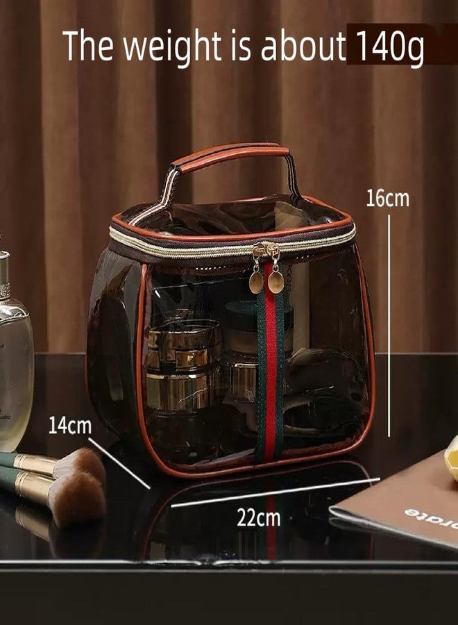 GLOLOOS New Retro Vintage Vanity Bag, Clear Makeup Organizer with Handle,Large Capacity Waterproof Makeup Organizer bag with Zipper,Travel Cosmetic & Skincare Storage Case for Ladies (Coffee) - Image 3