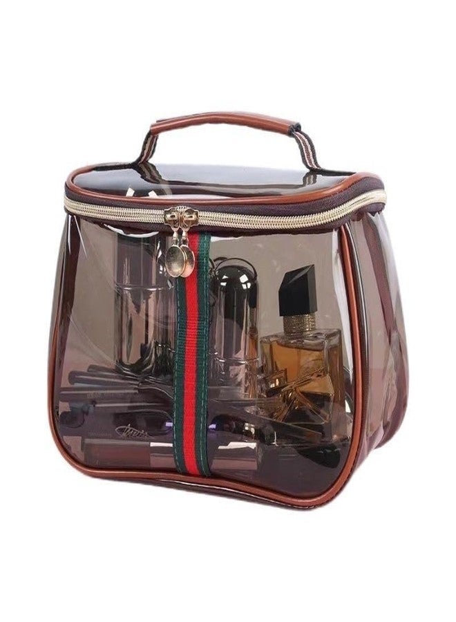 GLOLOOS New Retro Vintage Vanity Bag, Clear Makeup Organizer with Handle,Large Capacity Waterproof Makeup Organizer bag with Zipper,Travel Cosmetic & Skincare Storage Case for Ladies (Coffee) - Image 1