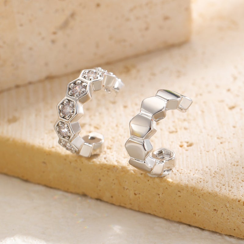 ofeankri Cross-border Geometric Ear Clip Earrings for Women - Elegant Cold-Style Ear Bone Clip with Zircon Accent - Image 4