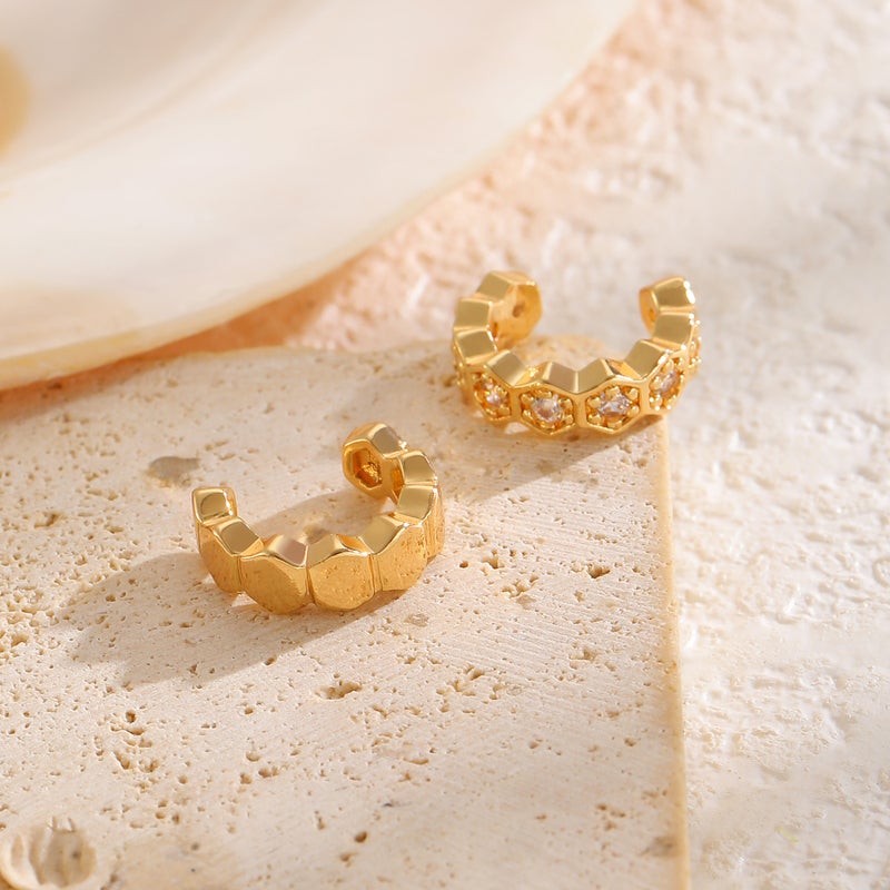 ofeankri Cross-border Geometric Ear Clip Earrings for Women - Elegant Cold-Style Ear Bone Clip with Zircon Accent - Image 3