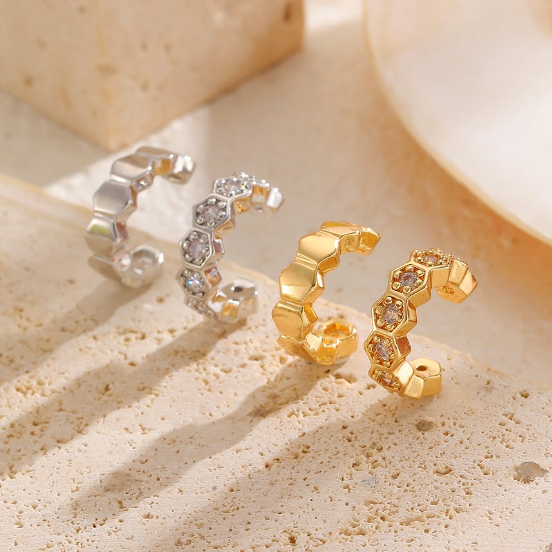 ofeankri Cross-border Geometric Ear Clip Earrings for Women - Elegant Cold-Style Ear Bone Clip with Zircon Accent - Image 2