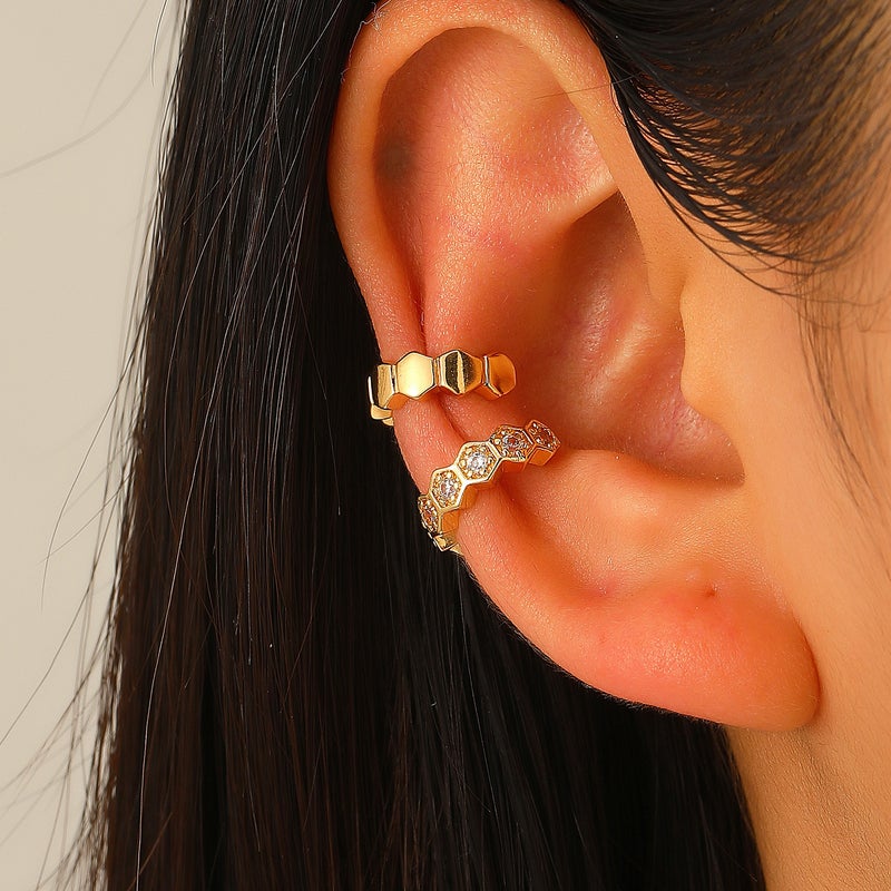 ofeankri Cross-border Geometric Ear Clip Earrings for Women - Elegant Cold-Style Ear Bone Clip with Zircon Accent - Image 1