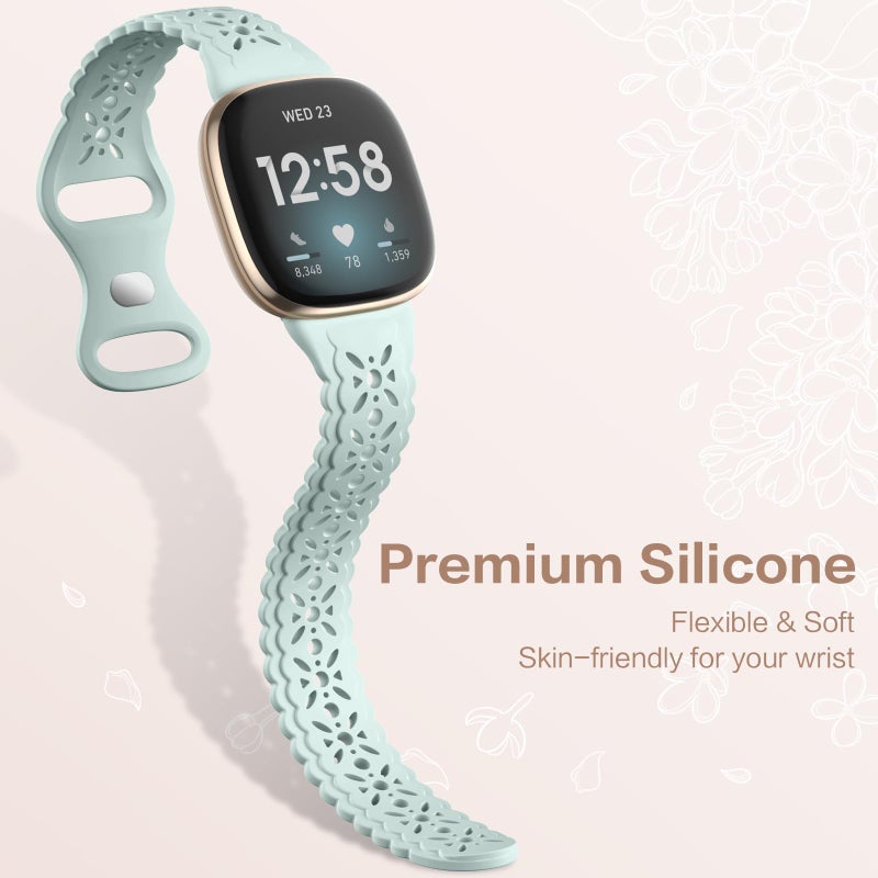 Dirrelo 4 pack Lace Silicone Band Compatible for Fitbit Sense Bands/Fitbit Versa 3 Bands/Fitbit Versa 4 Bands/Fitbit Sense 2 Bands Women,Soft Thin Hollow-out Sport Watch Strap Replacement Wristband - Image 4