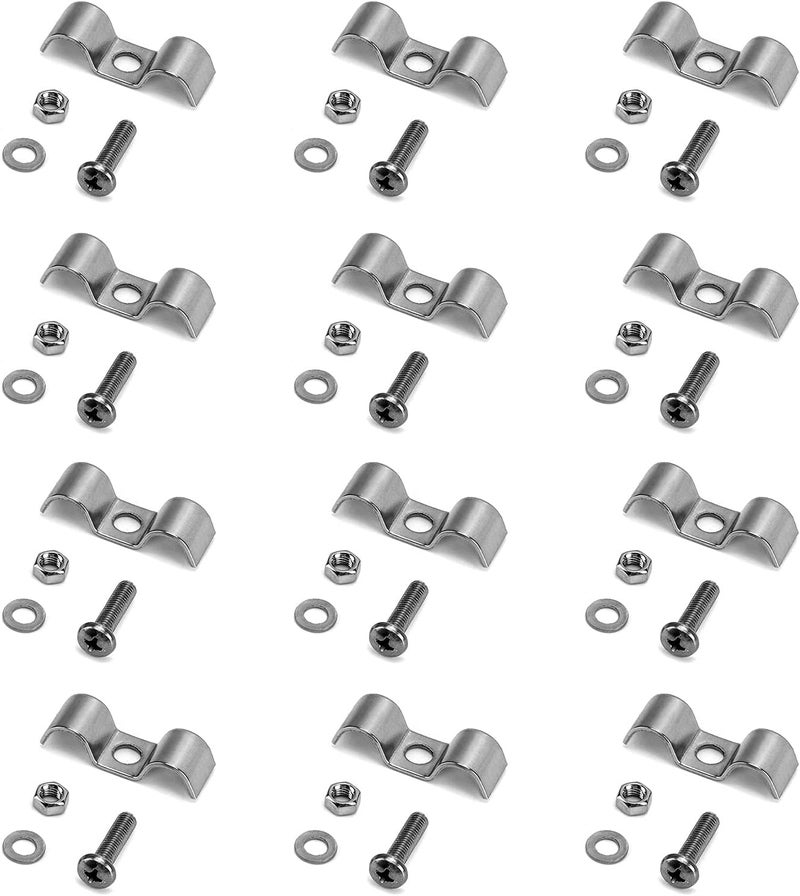 woobles Stainless Steel Double Line Clamp, 12 Pack 3/8" Fuel Lines Clips with Mounting Screws 3/8" - Image 1